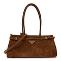 Prada Suede Triangle Medium Bonnie Shoulder Bag Cacao