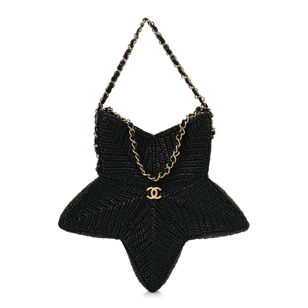 Chanel Raffia Star Coco Beach Bag Black