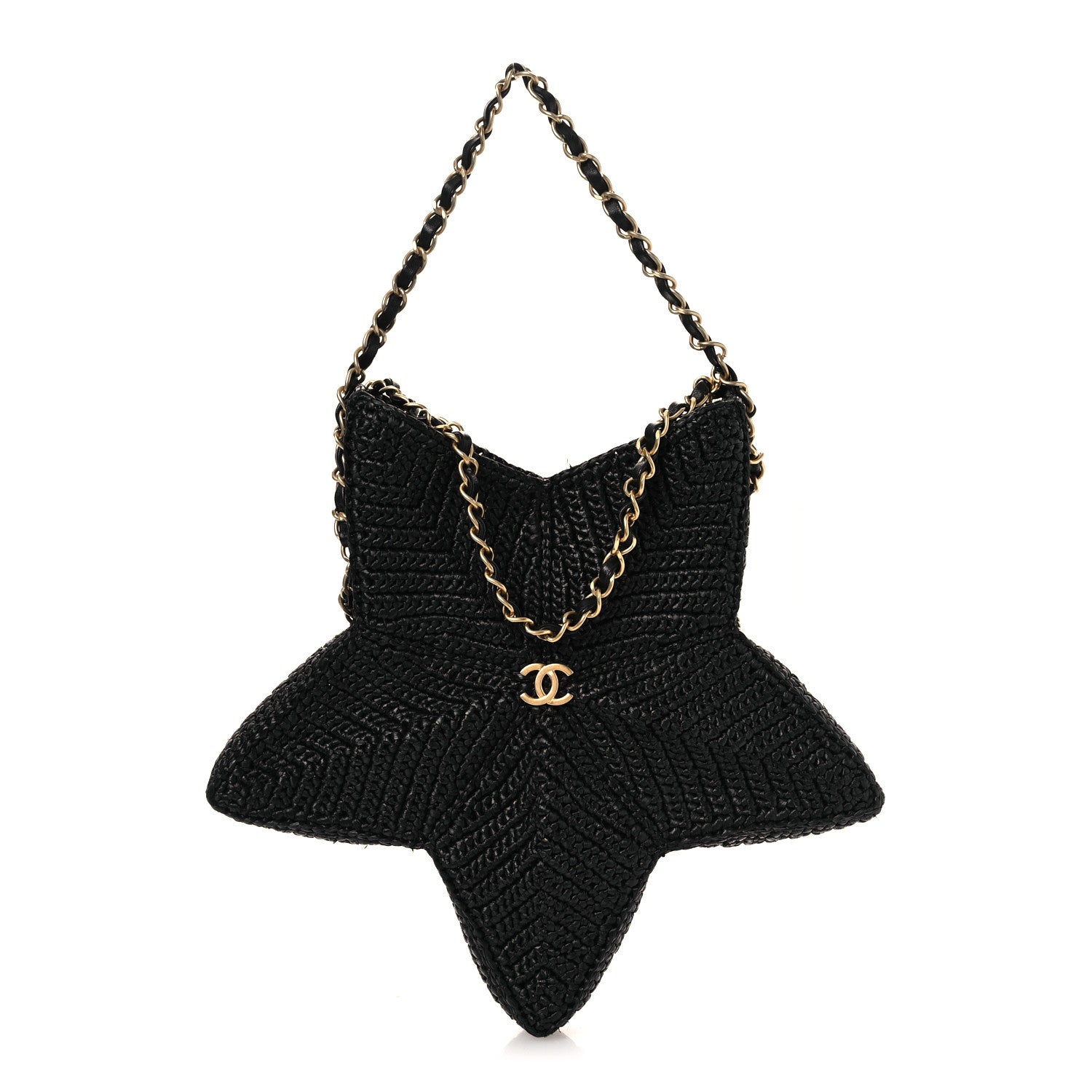 Chanel Raffia Star Coco Beach Bag Black