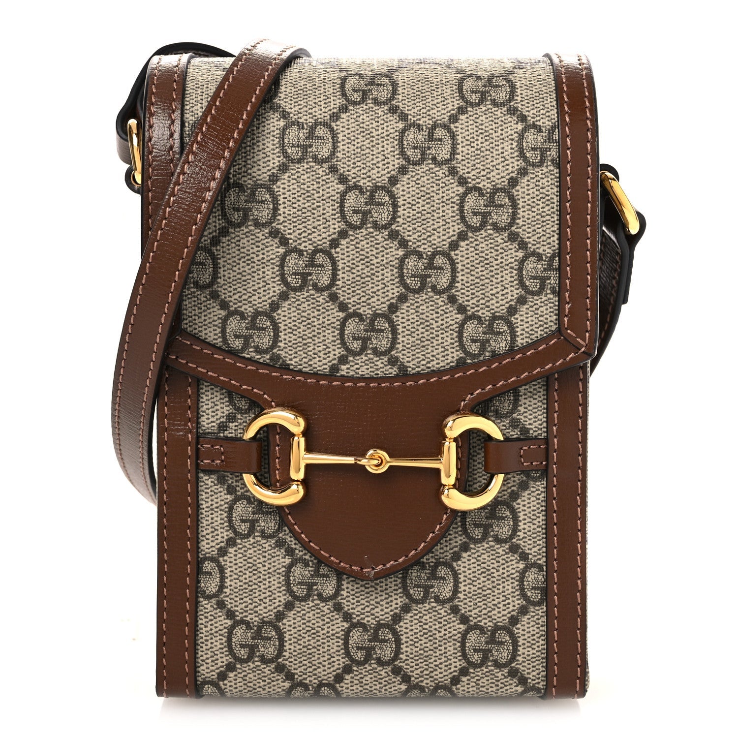 Gucci GG Supreme Monogram Mini Horsebit 1955 Crossbody Bag Beige Brown Sugar