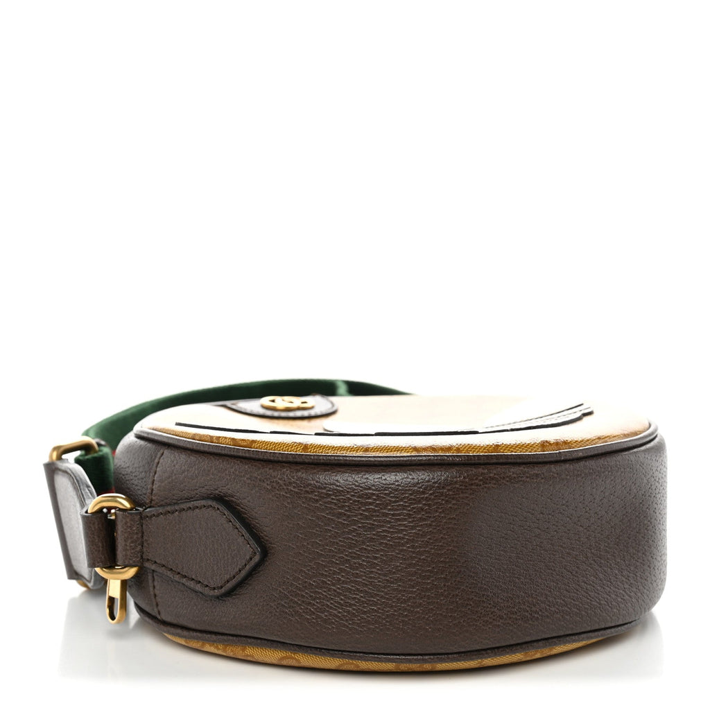 Gucci X ADIDAS Crystal Vintage Monogram Textured Dollar Calfskin Web Trefoil Small Ophidia Round Shoulder Bag Mid Natural Nut Off White New Acero