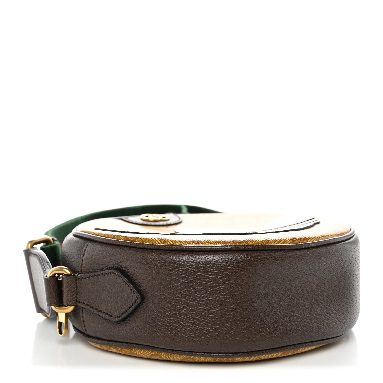 Gucci X ADIDAS Crystal Vintage Monogram Textured Dollar Calfskin Web Trefoil Small Ophidia Round Shoulder Bag Mid Natural Nut Off White New Acero