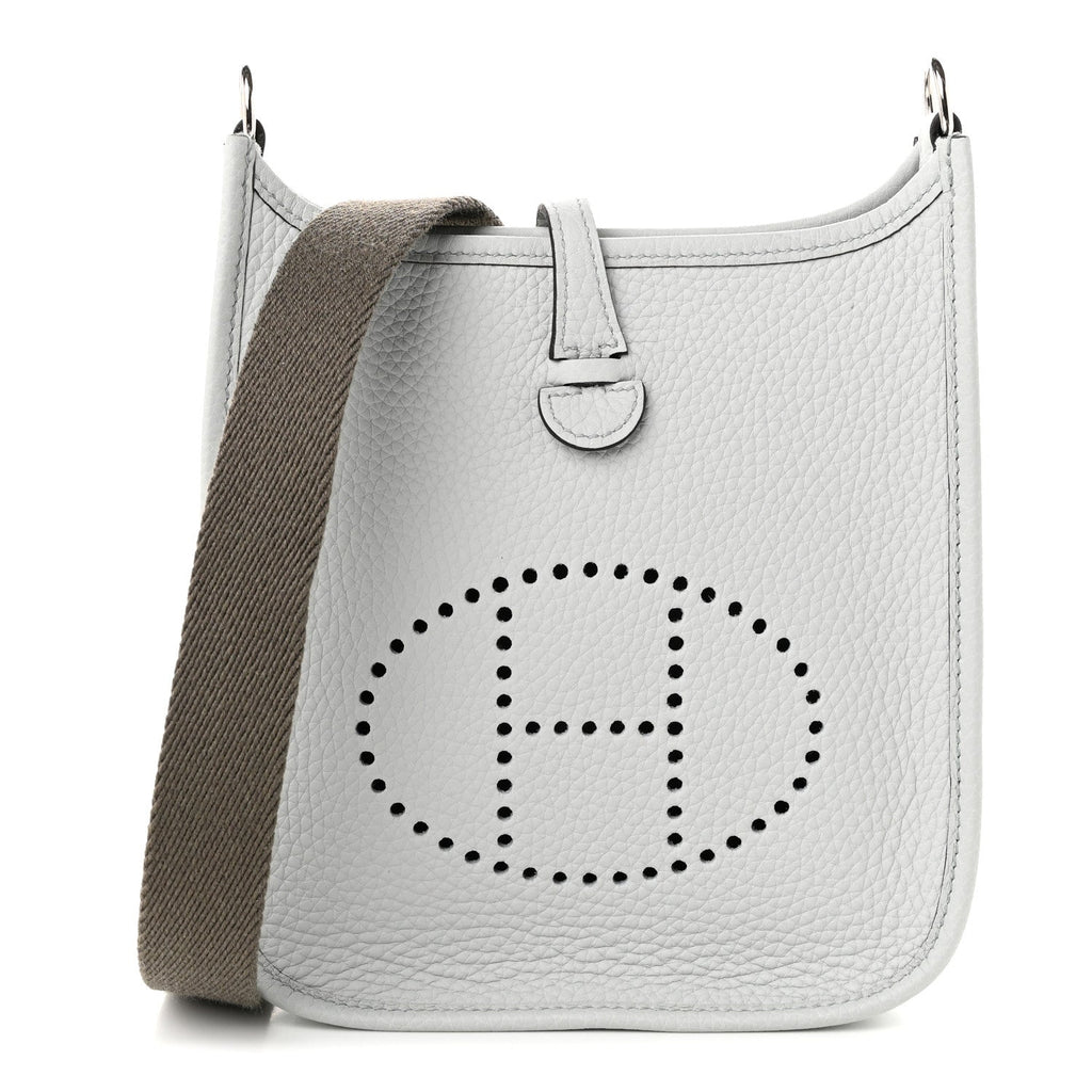 Hermès Taurillon Clemence Amazone Evelyne TPM Bleu Pale Gris Etain