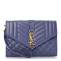 Saint Laurent Grain De Poudre Textured Mixed Matelasse Triquilt Monogram Clutch Dark Wisteria