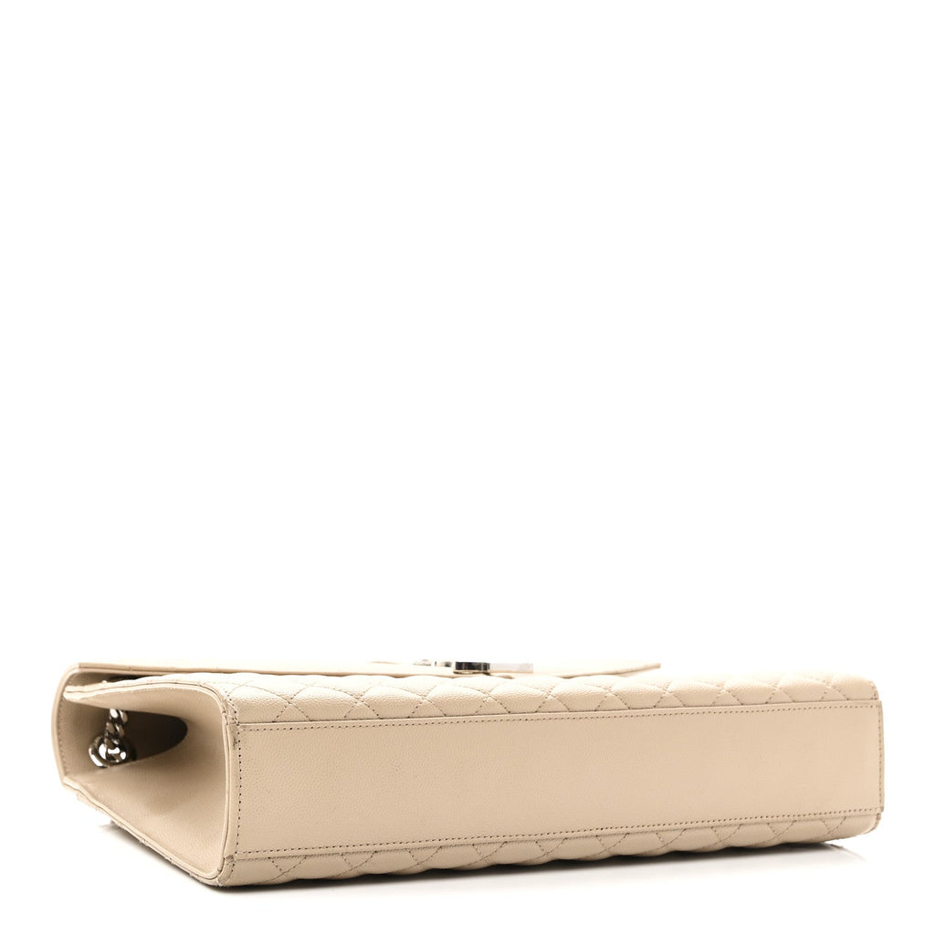 Saint Laurent Grain De Poudre Mixed Matelasse Large Triquilt Monogram Satchel Dark Beige