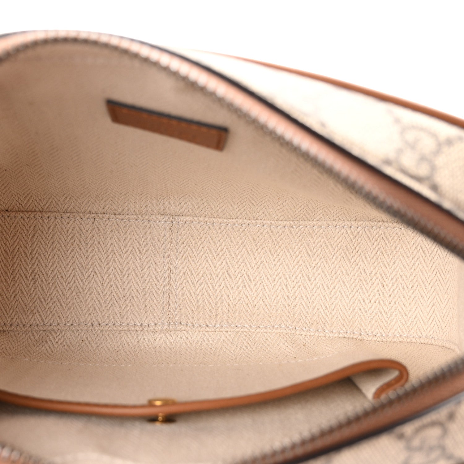 Gucci GG Supreme Monogram Textured Calfskin Emblem Mini Crossbody Beige Dark Brown