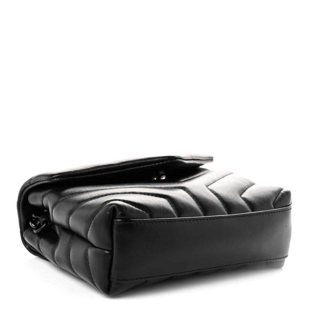 Saint Laurent Calfskin Y Quilted Monogram Monochrome Toy Loulou Crossbody Bag Black