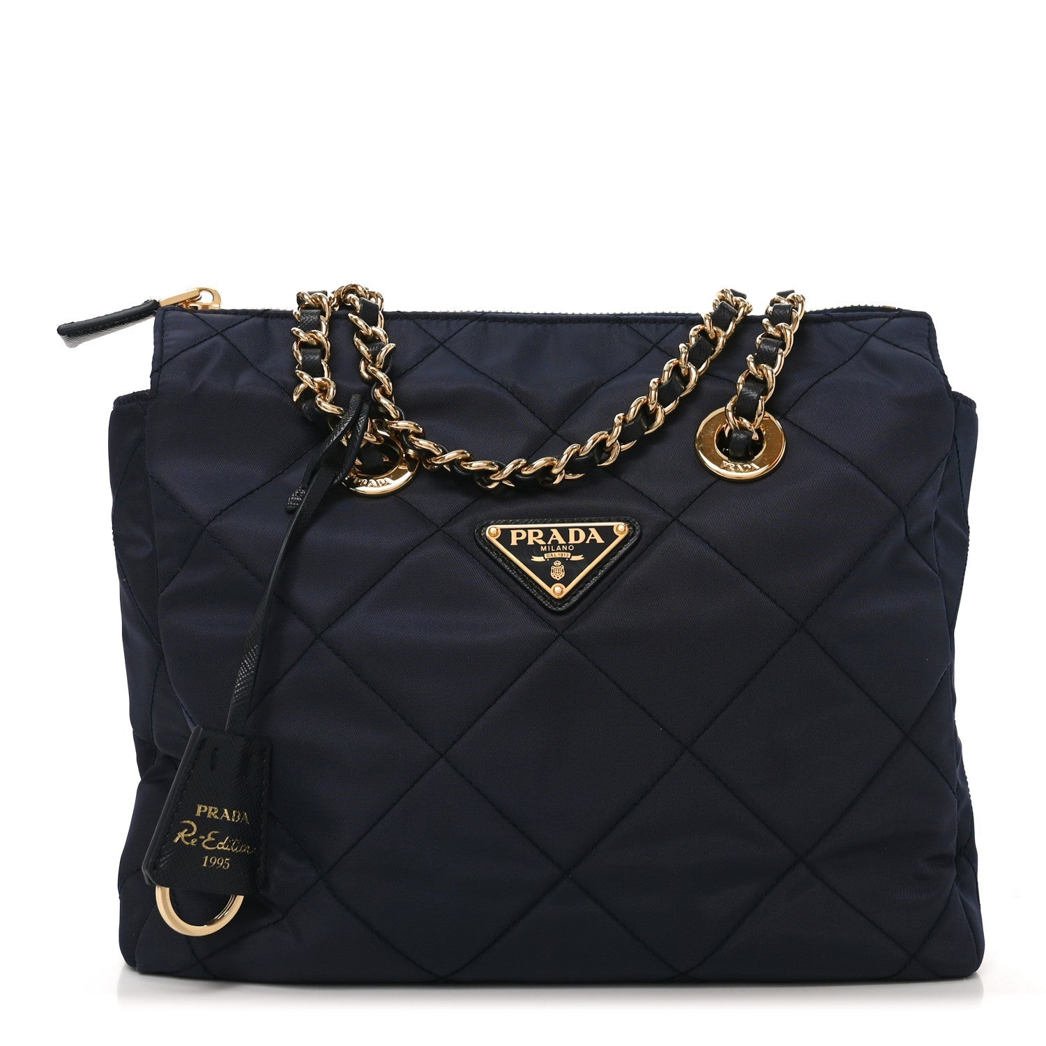 Prada Re-Nylon Saffiano Stitched Re-Edition 1995 Chaine Shoulder Bag Navy