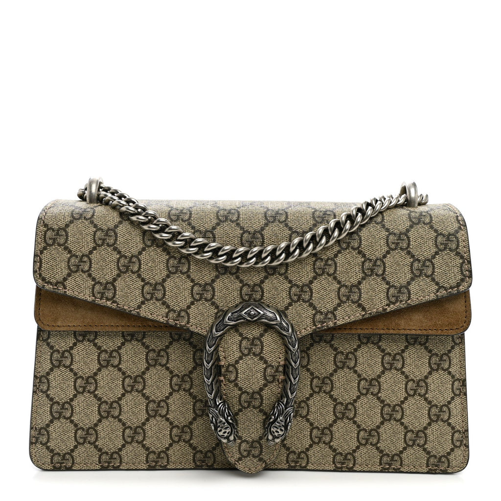 Gucci GG Supreme Monogram Suede Small Dionysus Shoulder Bag Beige Ebony Taupe