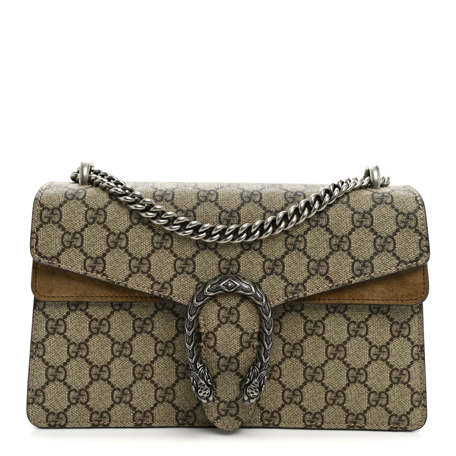 Gucci GG Supreme Monogram Suede Small Dionysus Shoulder Bag Beige Ebony Taupe