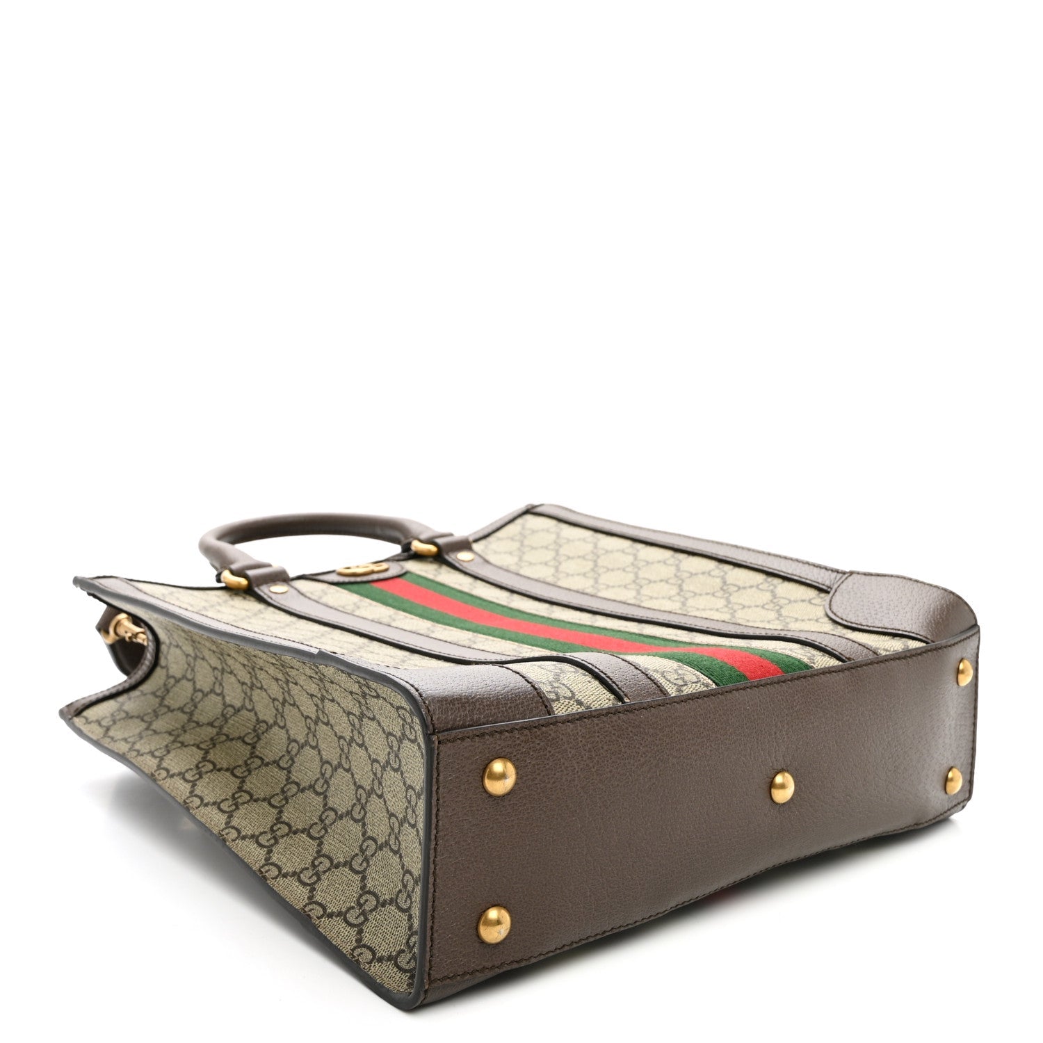 Gucci GG Supreme Monogram Textured Dollar Calfskin Web Medium Ophidia Tote Bag Beige Ebony