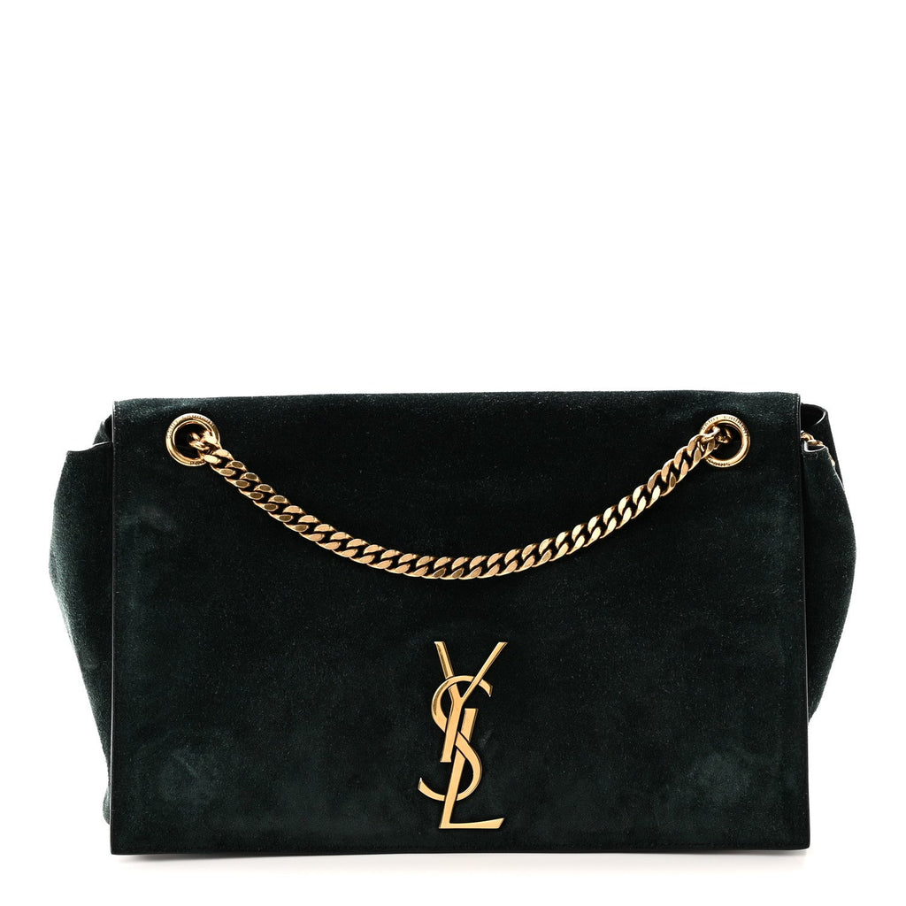 Saint Laurent Smooth Calfskin Suede Medium Reversible Monogram Kate Satchel Black