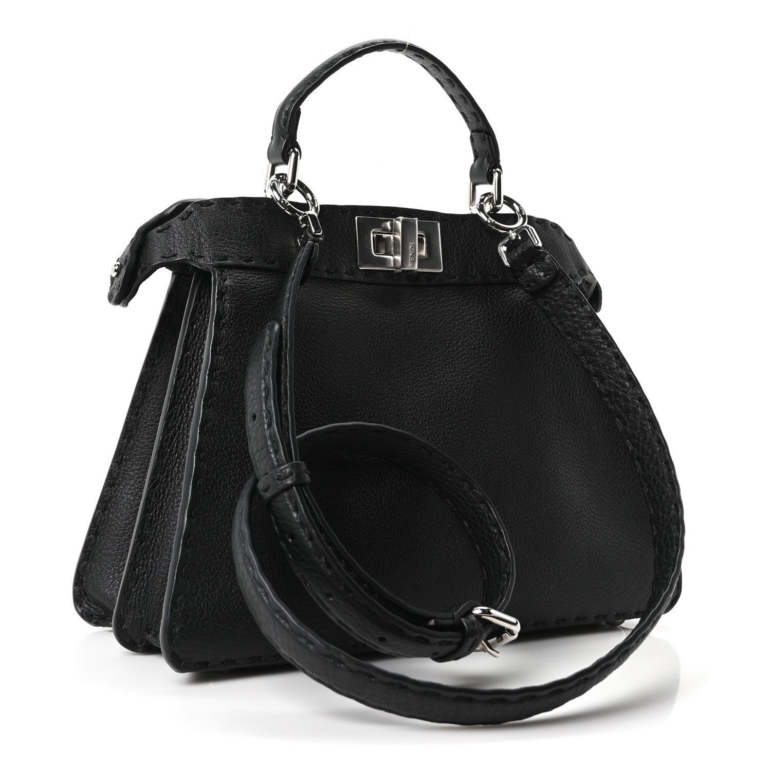 Fendi Cuoio Romano Selleria Chamois Small Peekaboo I SEE U Satchel Black Camel Sunflower