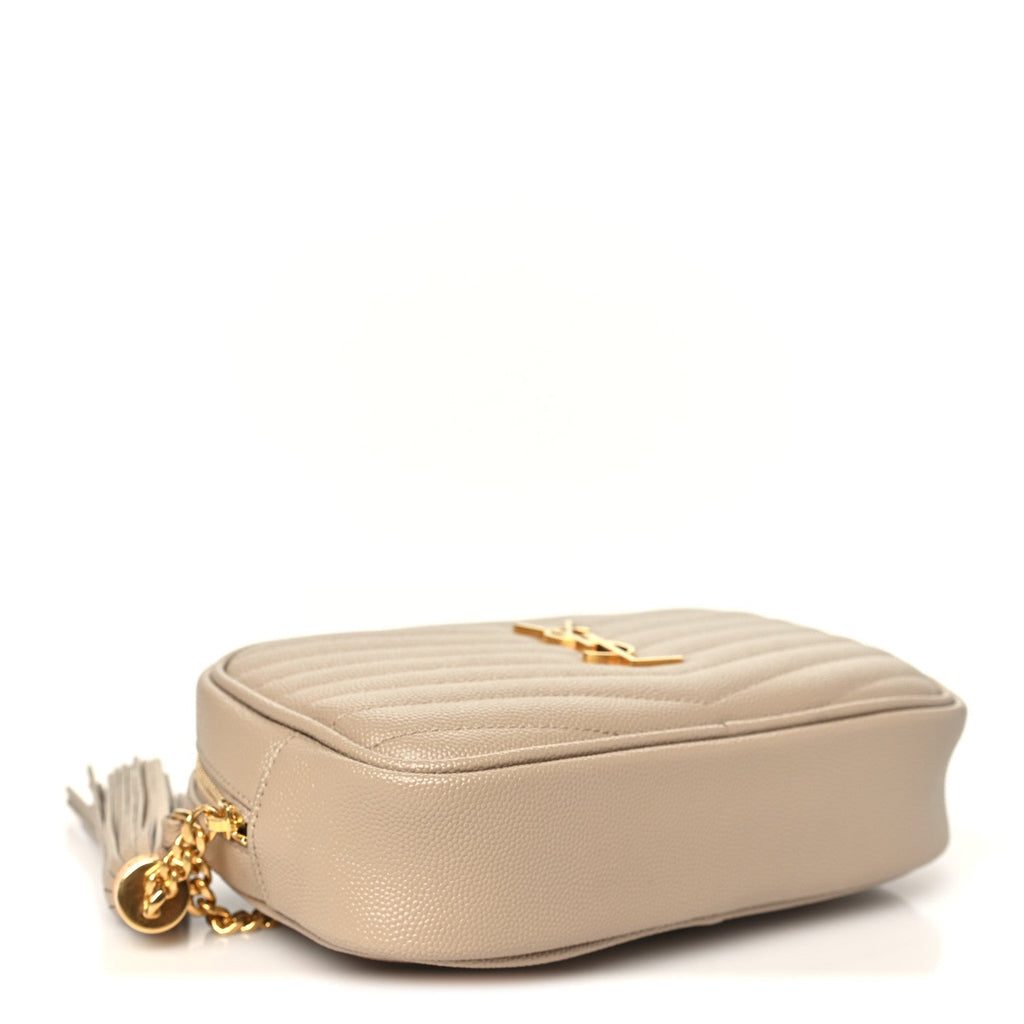 Saint Laurent Grain De Poudre Matelasse Monogram Mini Lou Camera Bag Dark Beige