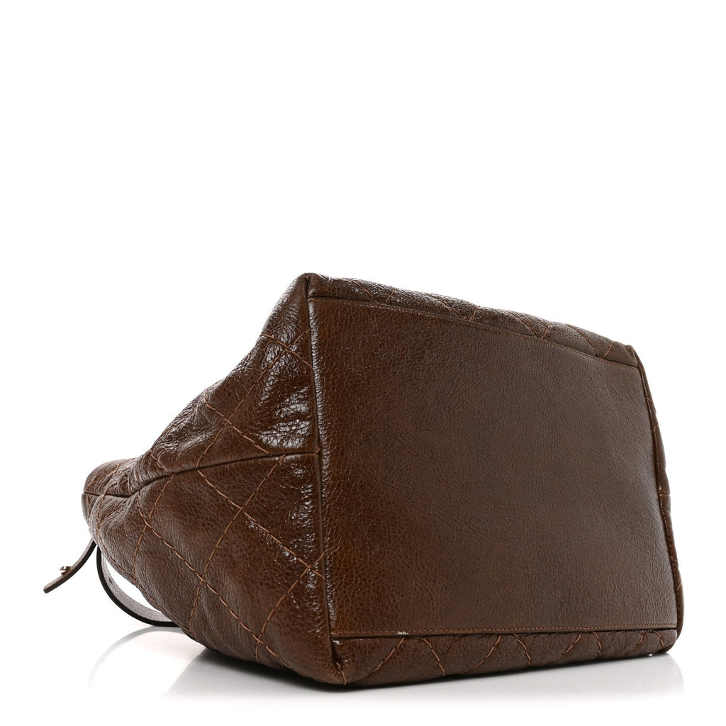 Chanel Glazed Calfskin On The Road Drawstring Tote Brown