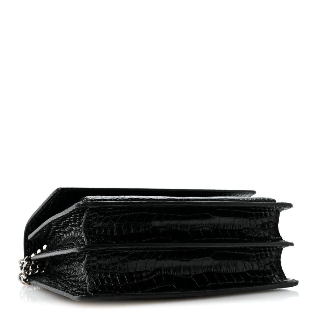 Saint Laurent Calfskin Crocodile Embossed Medium Monogram Sunset Black