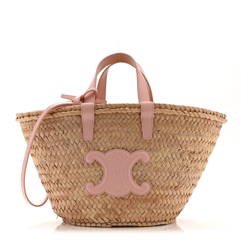 Celine Raffia Calfskin Triomphe Teen Panier Vintage Pink