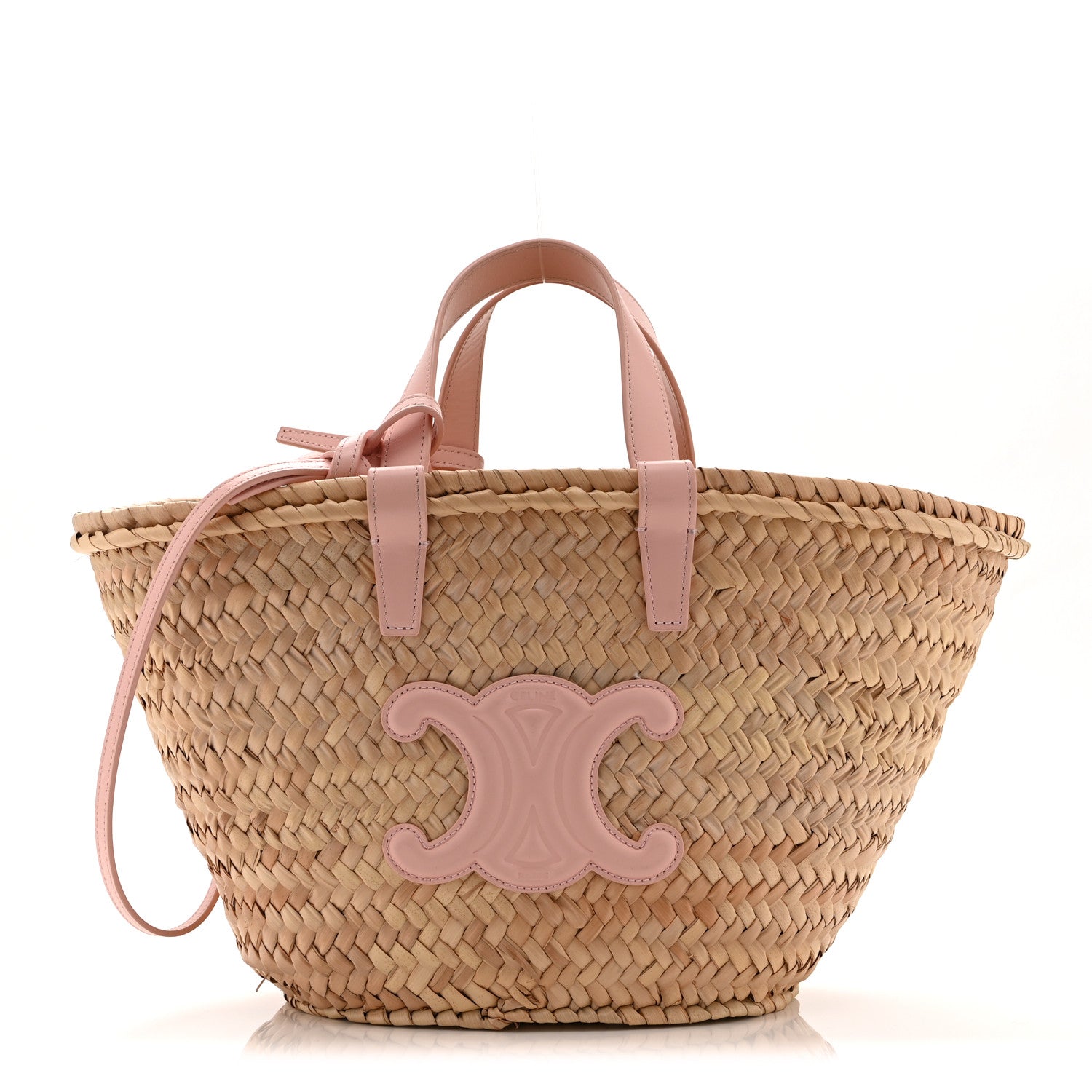 Celine Raffia Calfskin Triomphe Teen Panier Vintage Pink
