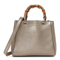 Gucci Metallic Calfskin Mini Bamboo Shopper Tote Golden Beige