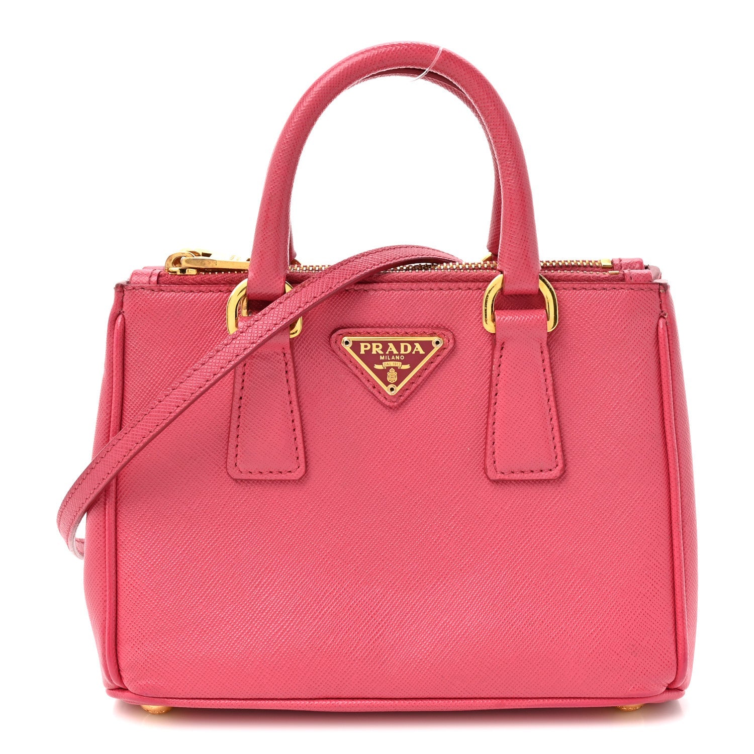 Prada Saffiano Lux Micro Galleria Double Zip Tote Fuxia