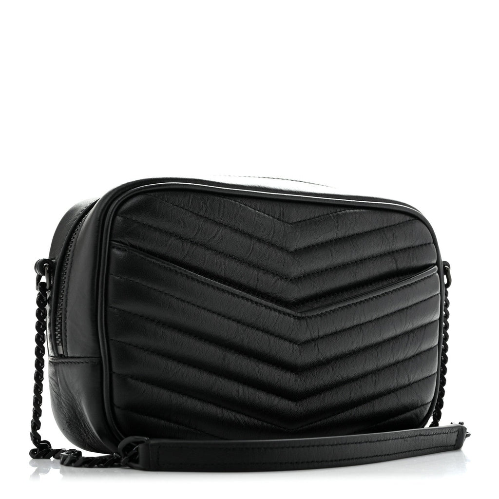 Saint Laurent Calfskin Matelasse Monochrome Monogram Mini Lou Camera Bag Black