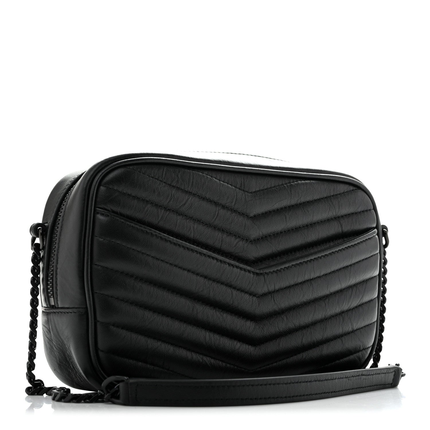 Saint Laurent Calfskin Matelasse Monochrome Monogram Mini Lou Camera Bag Black