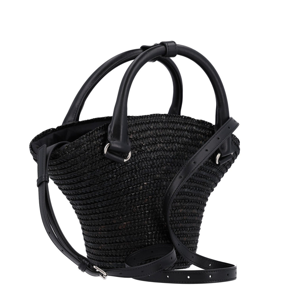 BALENCIAGA MEN'S LE CAGOLE MEDIUM TOTE IN BLACK RAFFIA