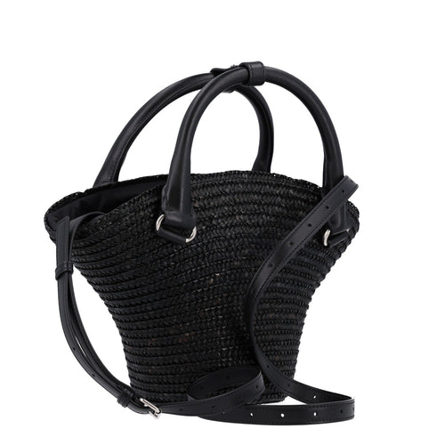 BALENCIAGA MEN'S LE CAGOLE MEDIUM TOTE IN BLACK RAFFIA
