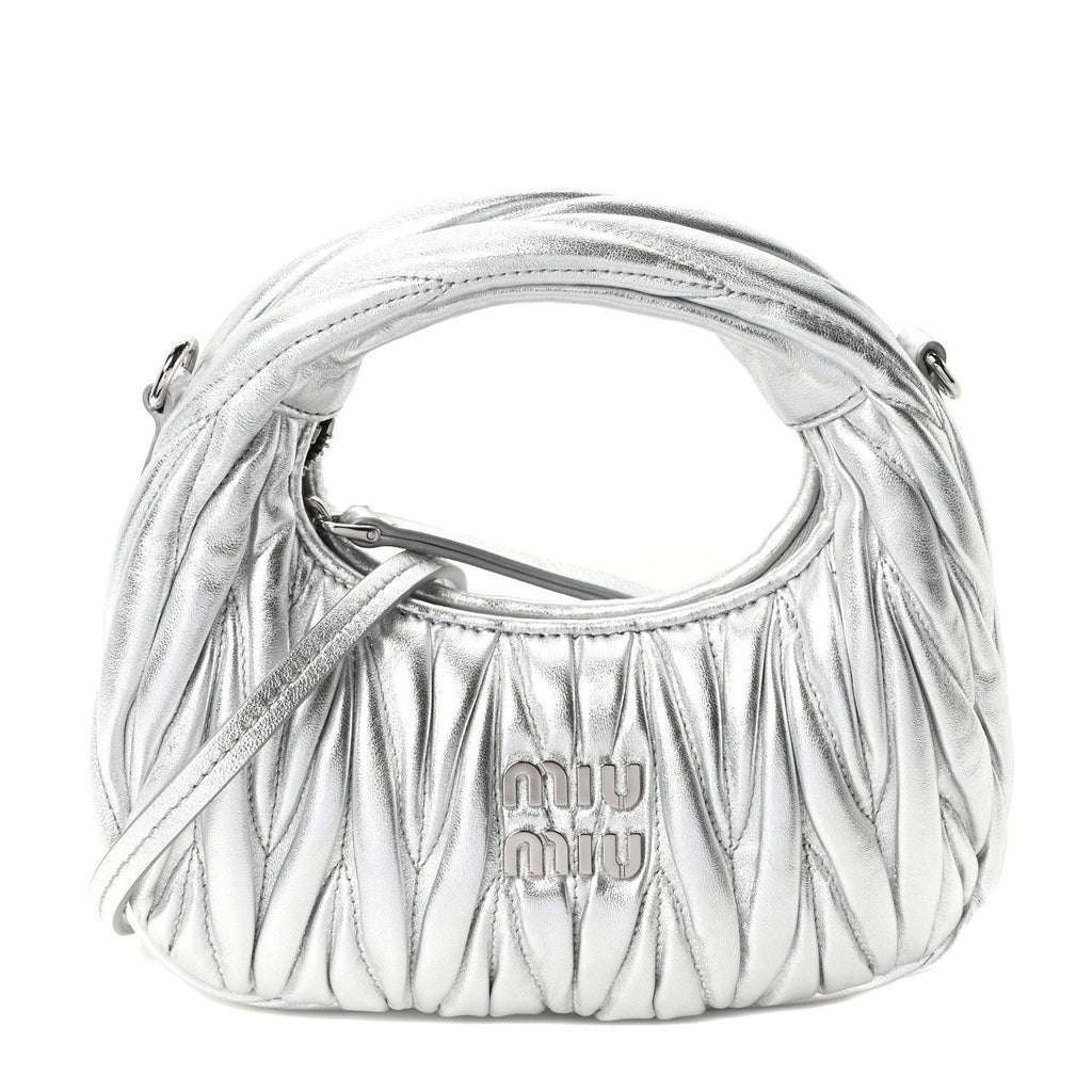 Miu Miu Metallic Nappa Matelasse Mini Wander Hobo Cromo