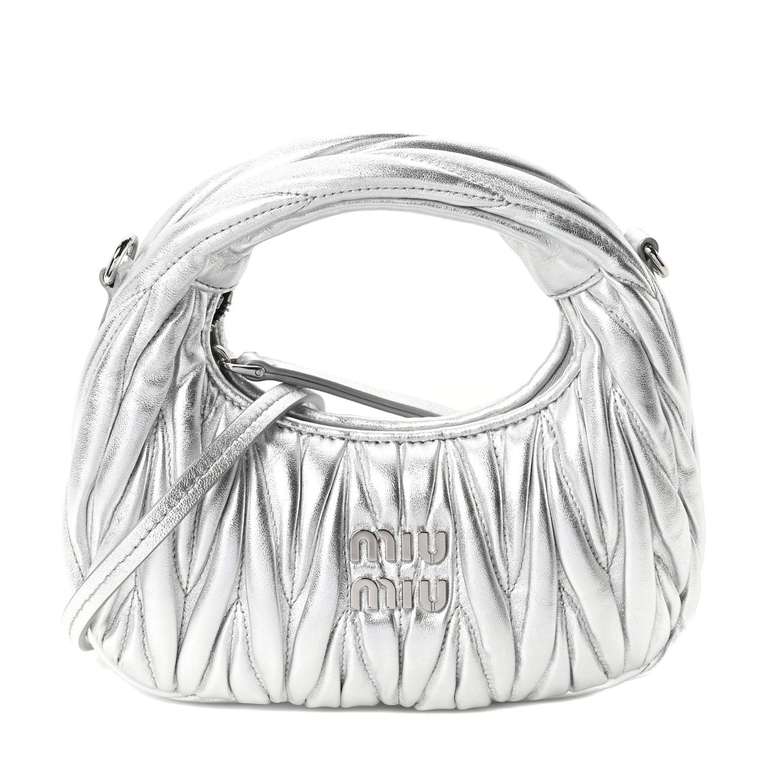 Miu Miu Metallic Nappa Matelasse Mini Wander Hobo Cromo