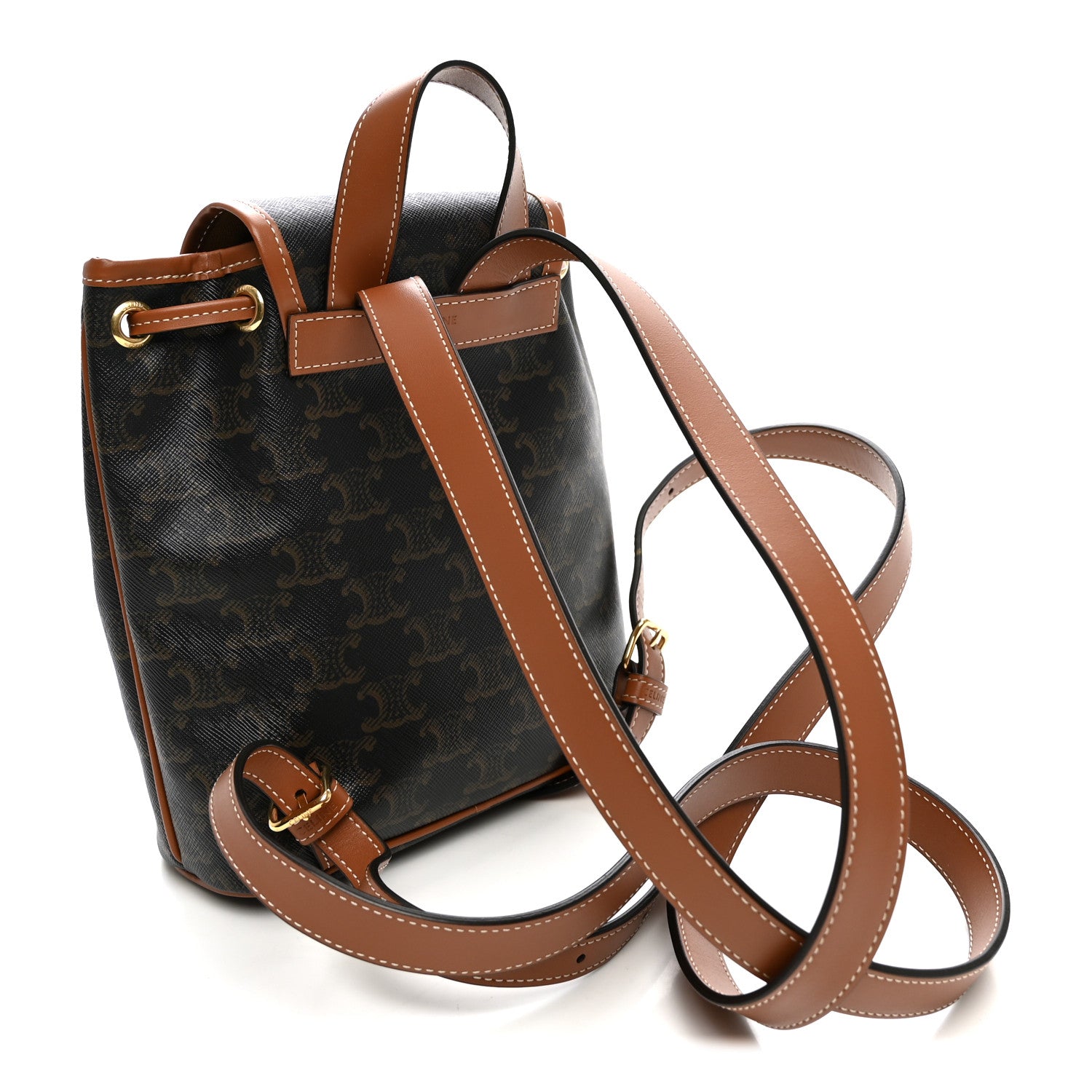 Celine Triomphe Canvas Calfskin Mini Folco Backpack Tan
