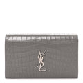Saint Laurent Croc Embossed Calfskin Classic Kate Monogram Clutch Fog