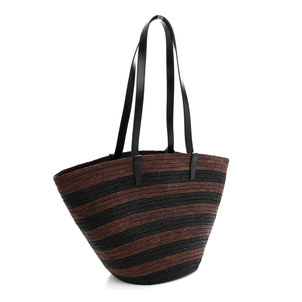 Celine Raffia Striped Calfskin Triomphe Couffin Panier Black Brown