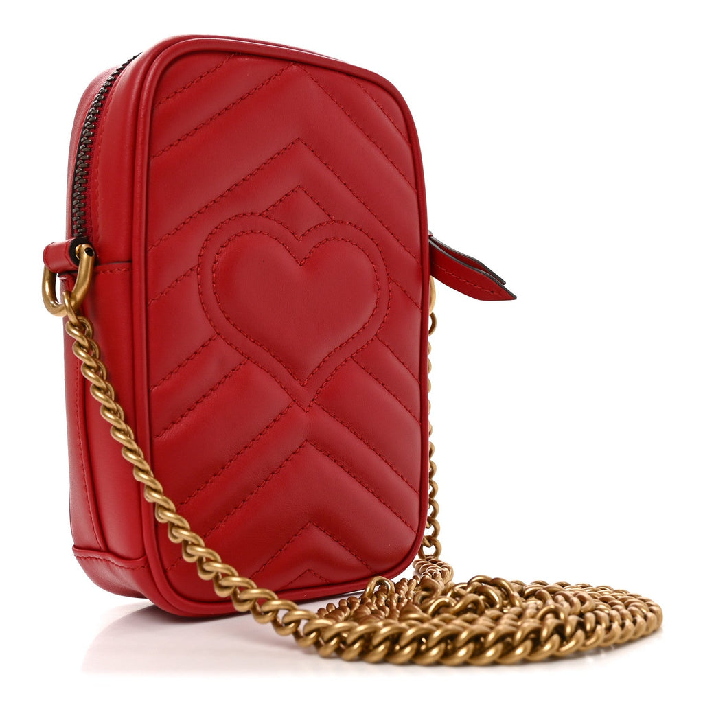 Gucci Calfskin Matelasse Mini GG Marmont Crossbody Bag Hibiscus Red