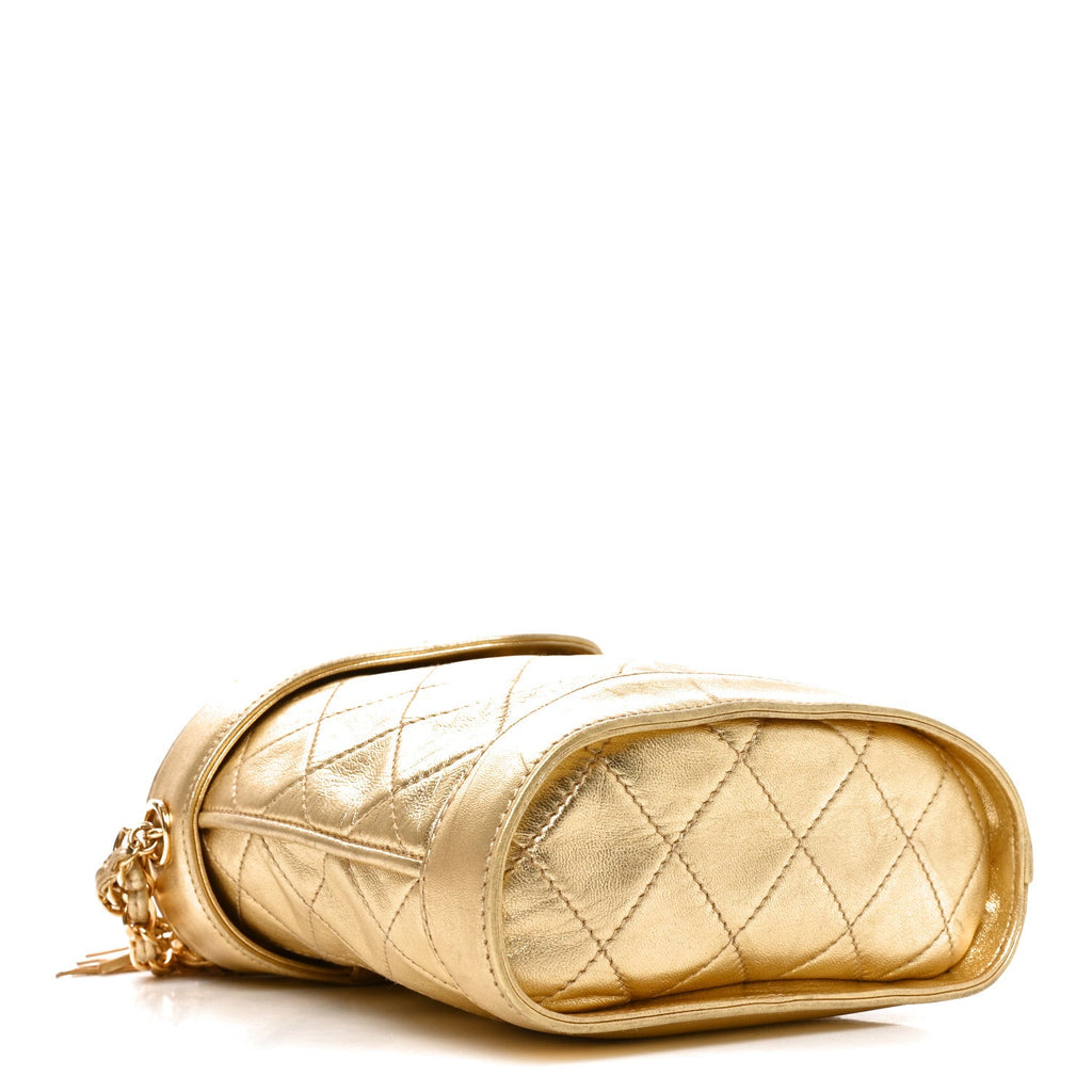 Chanel Metallic Lambskin Quilted Tassel Shoulder Bag Gold