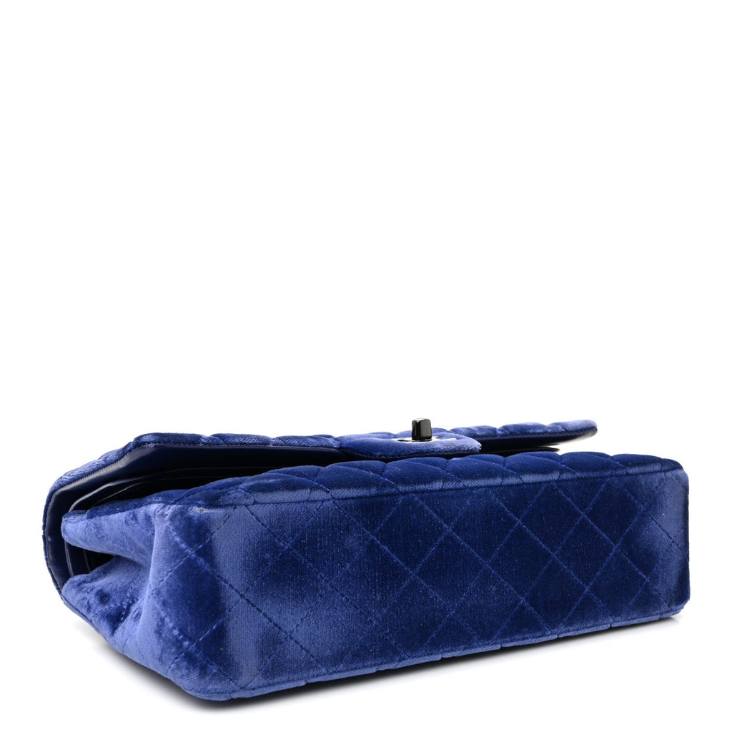 Chanel Velvet Quilted Medium Double Flap Navy Blue