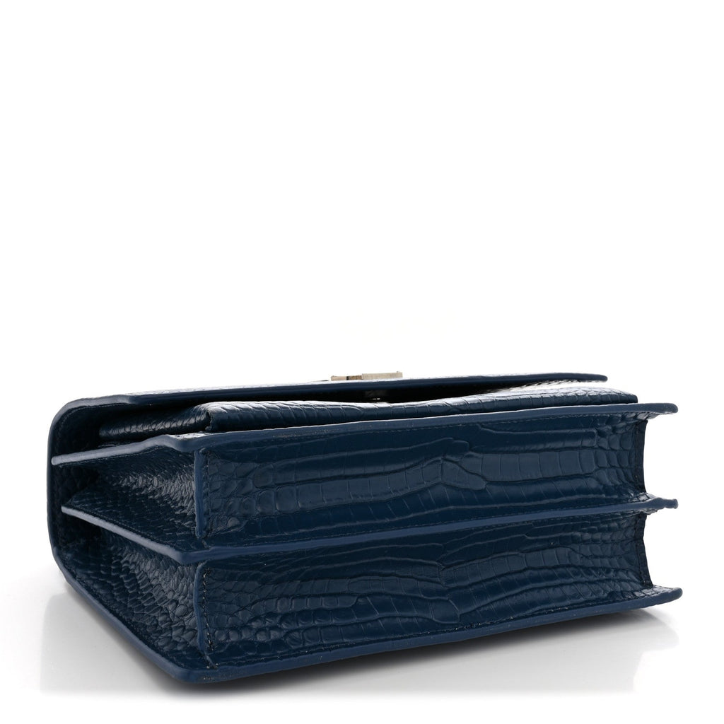 Saint Laurent Calfskin Crocodile Embossed Medium Monogram Sunset Navy