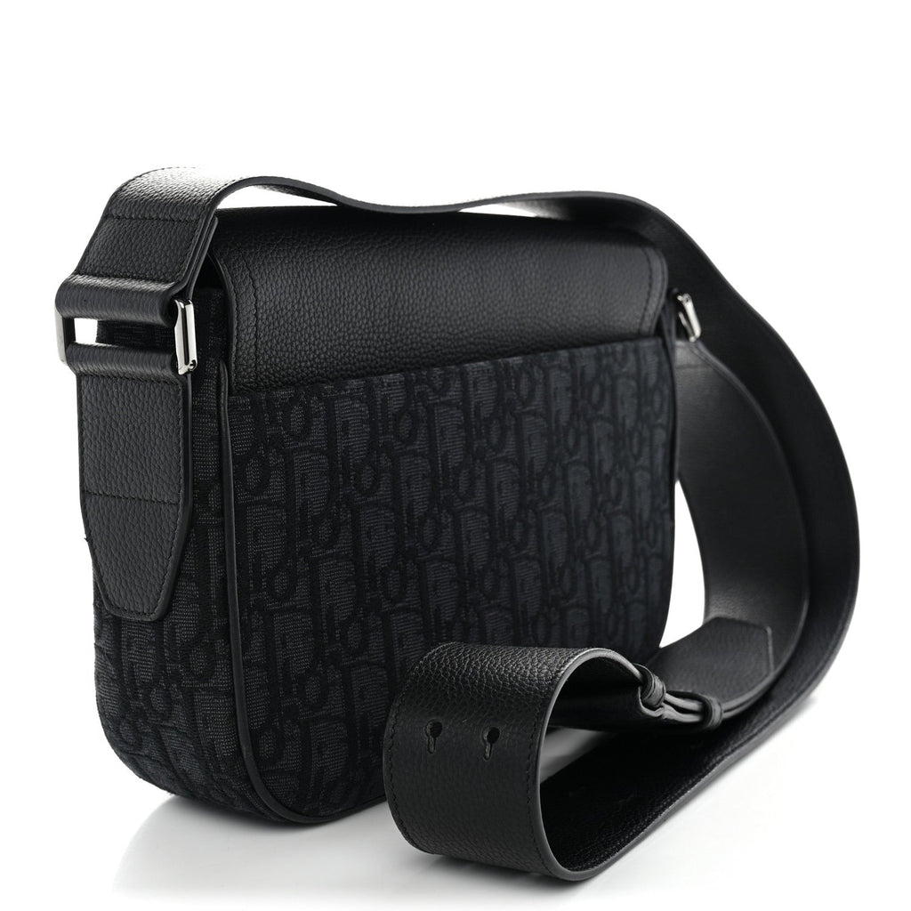 Dior Grained Calfskin Oblique Mini Saddle Messenger Black
