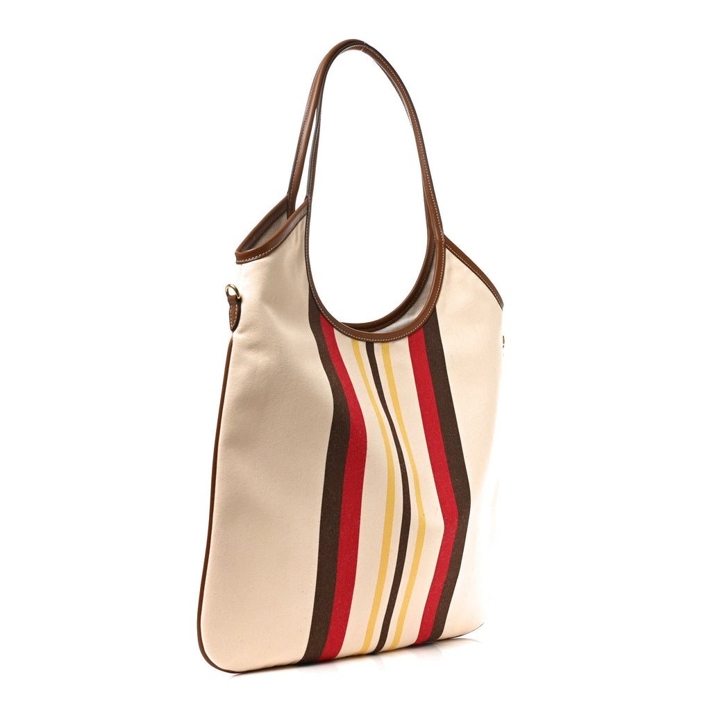 Miu Miu Canvas Calfskin Striped Ivy Beige Naturale Moro