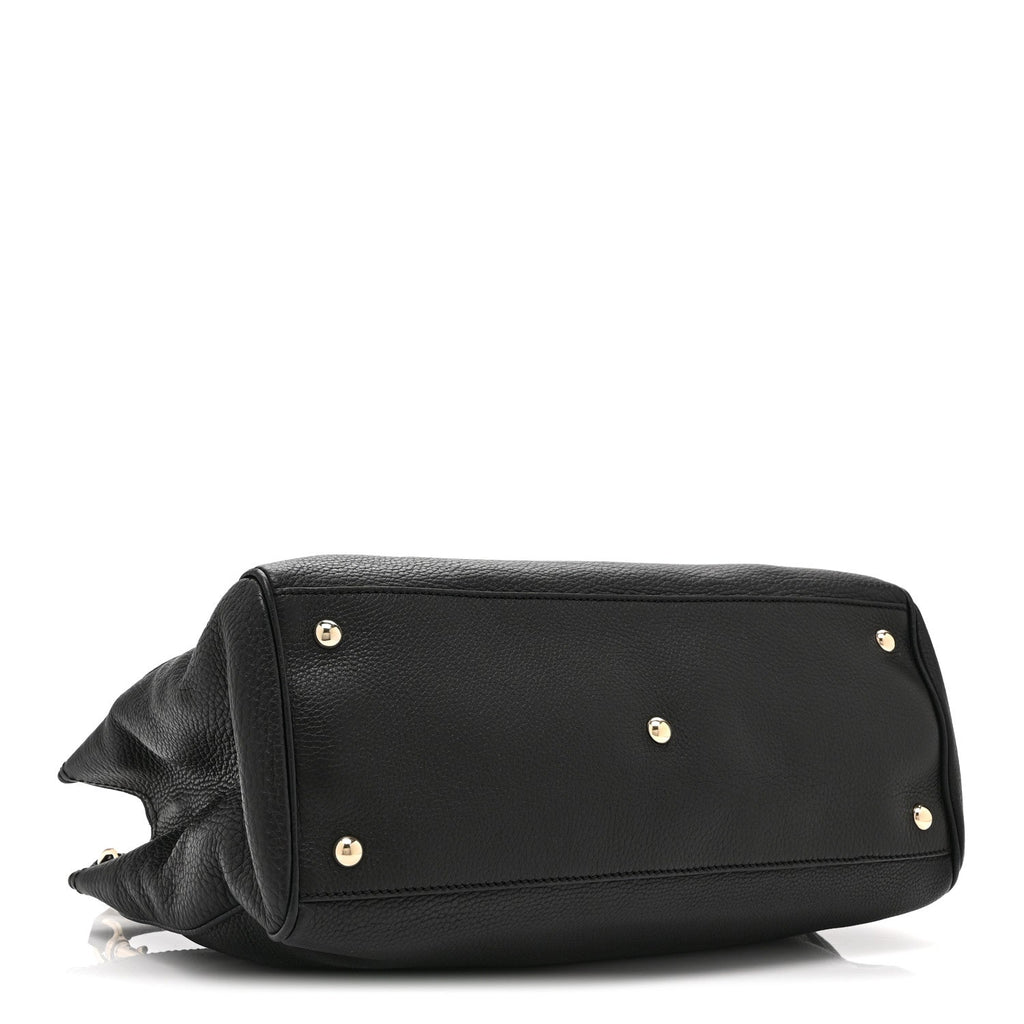 Gucci Pebbled Calfskin Medium Bamboo Shopper Tote Black