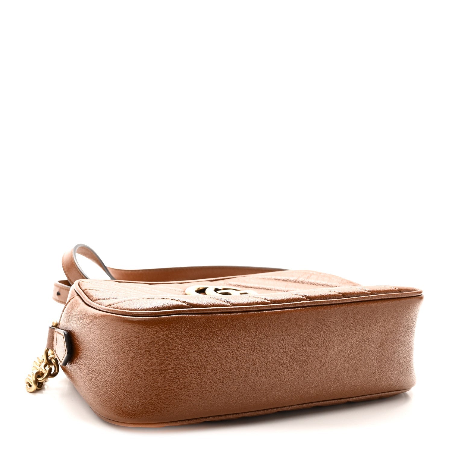 Gucci Glazed Calfskin Matelasse Diagonal Small GG Marmont Chain Shoulder Bag Cuir