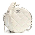 Chanel Iridescent Lambskin Quilted Coco Bow Round Clutch With Chain Ivory