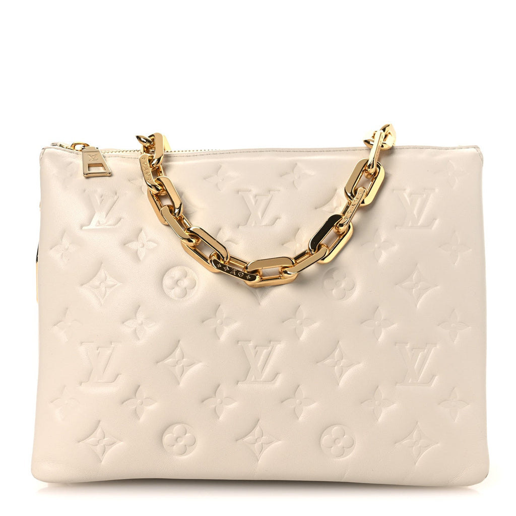 Louis Vuitton Lambskin Embossed Monogram Coussin BB White