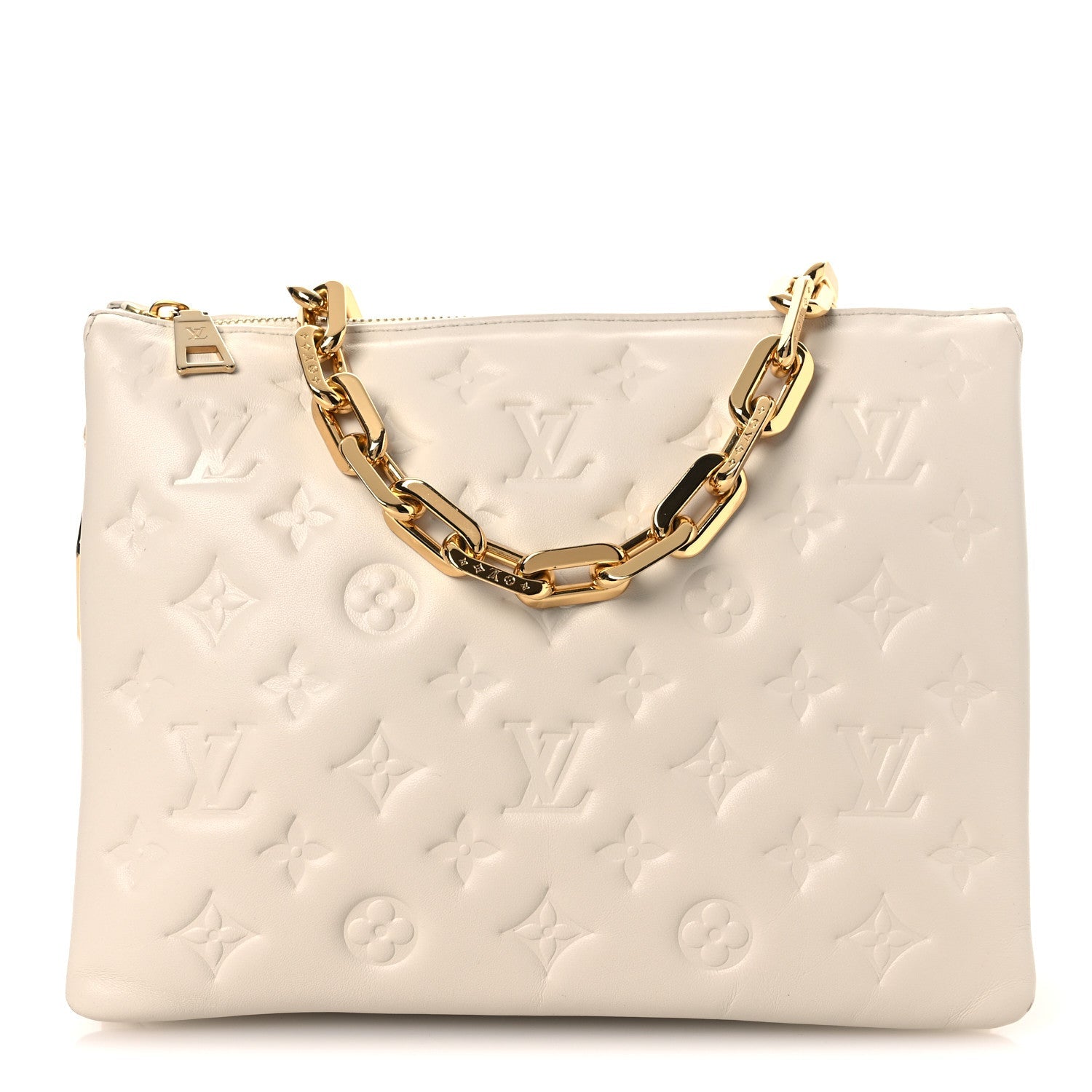Louis Vuitton Lambskin Embossed Monogram Coussin BB White
