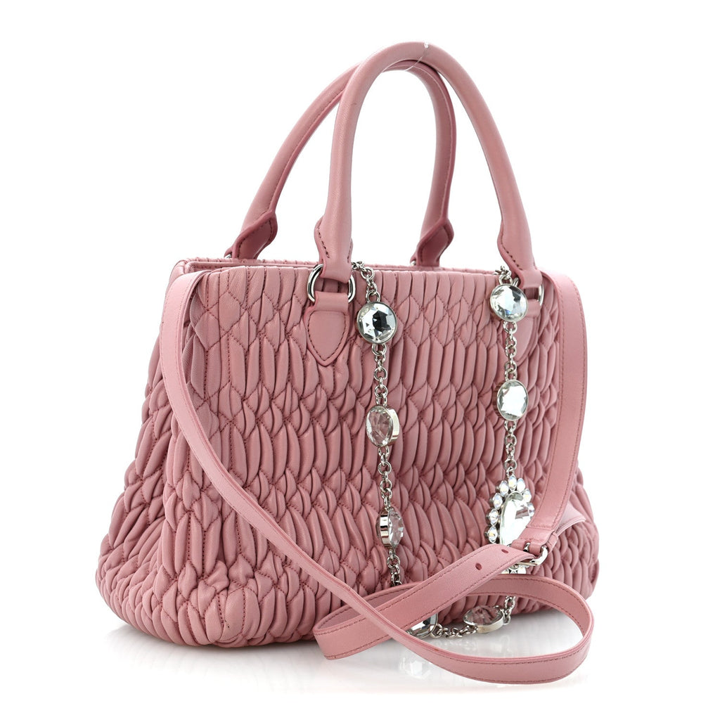 Miu Miu Nappa Matelasse Swarovski Crystal Tote Rosa