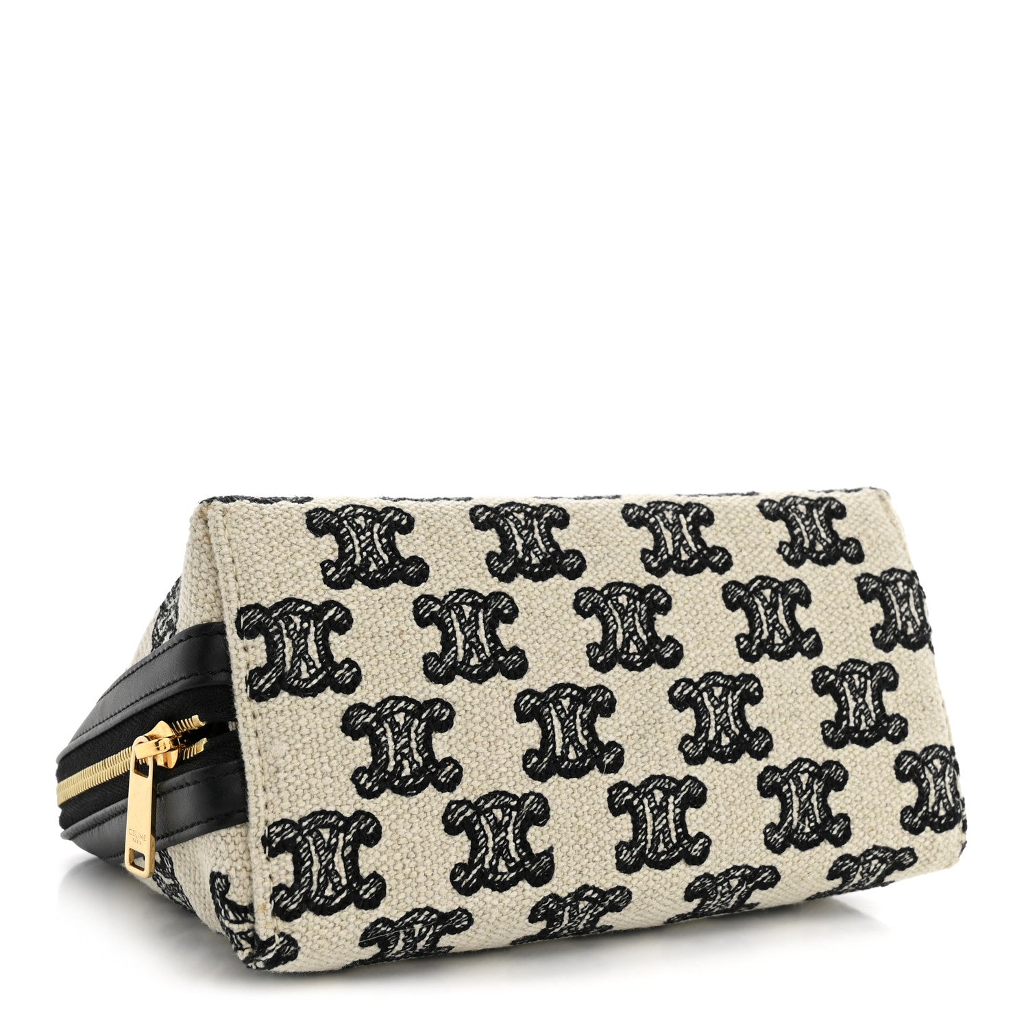 Celine Canvas Calfskin Triomphe Embroidered Clutch On Chain Black