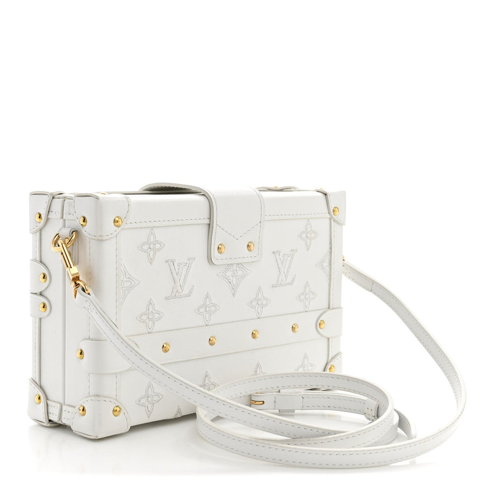 Louis Vuitton Calfskin Monogram Embroidered Petite Malle White