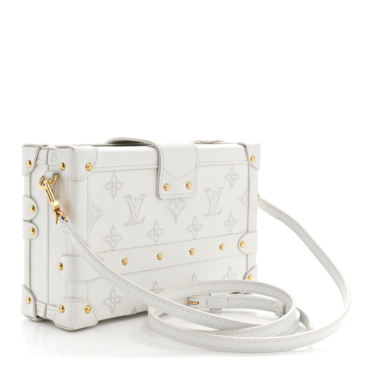Louis Vuitton Calfskin Monogram Embroidered Petite Malle White