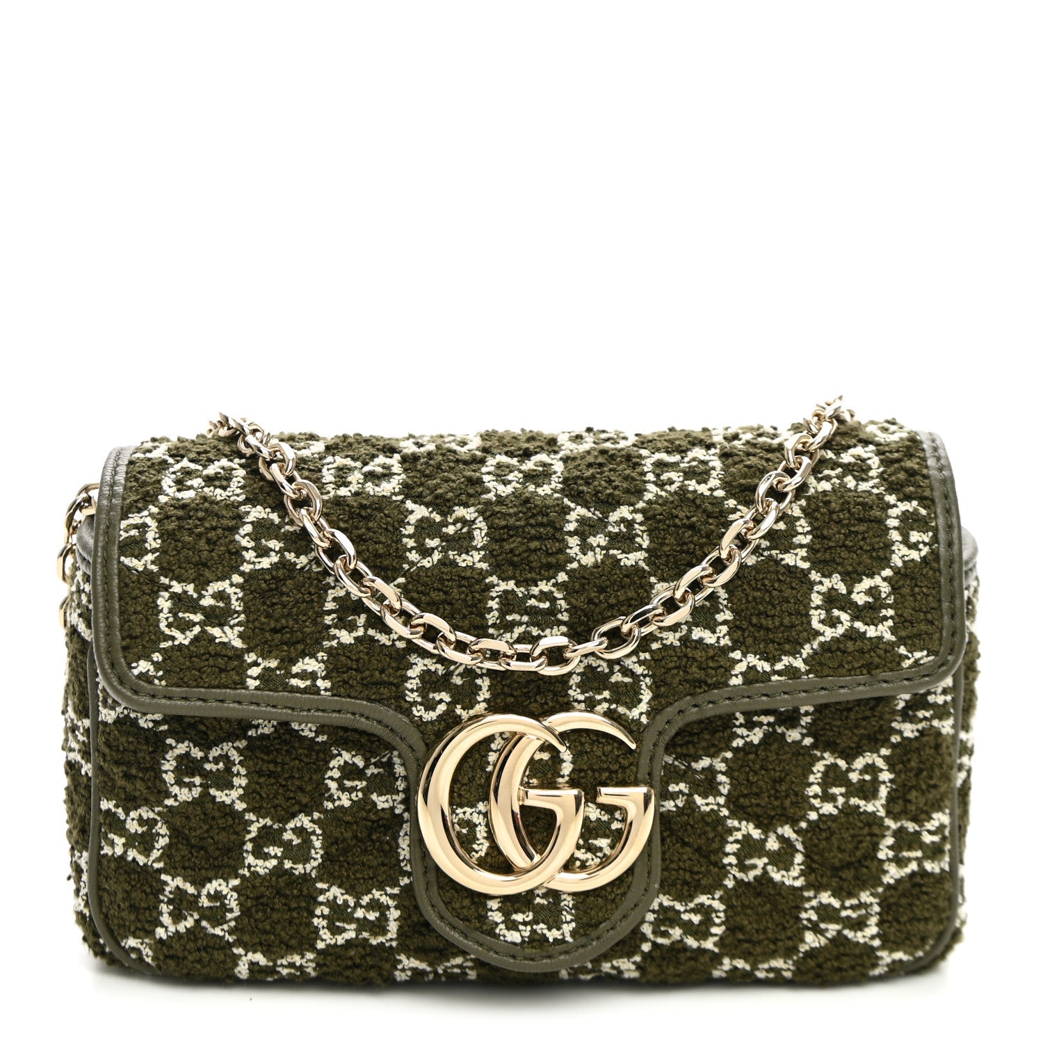 Gucci Tweed GG Monogram Mini GG Marmont Shoulder Bag Green