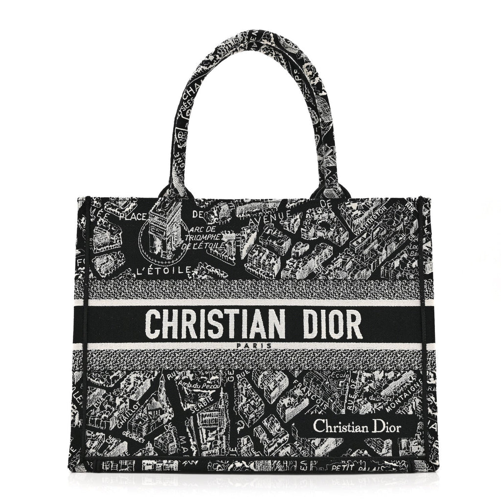 Dior Canvas Embroidered Medium Plan De Paris Book Tote Black White